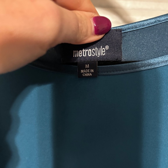 EUc High Low Mixed Media Teal Top Medium - Picture 5 of 6